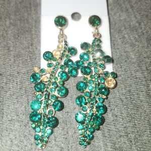 Emerald Green Crystal Cascade Drop Earrings